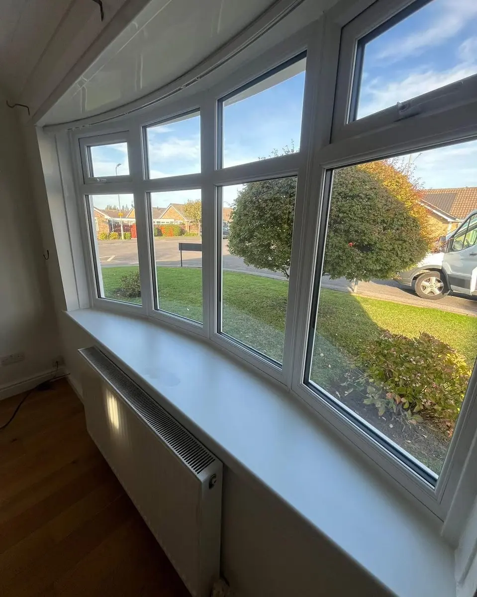 Bay window viewed from inside after installation