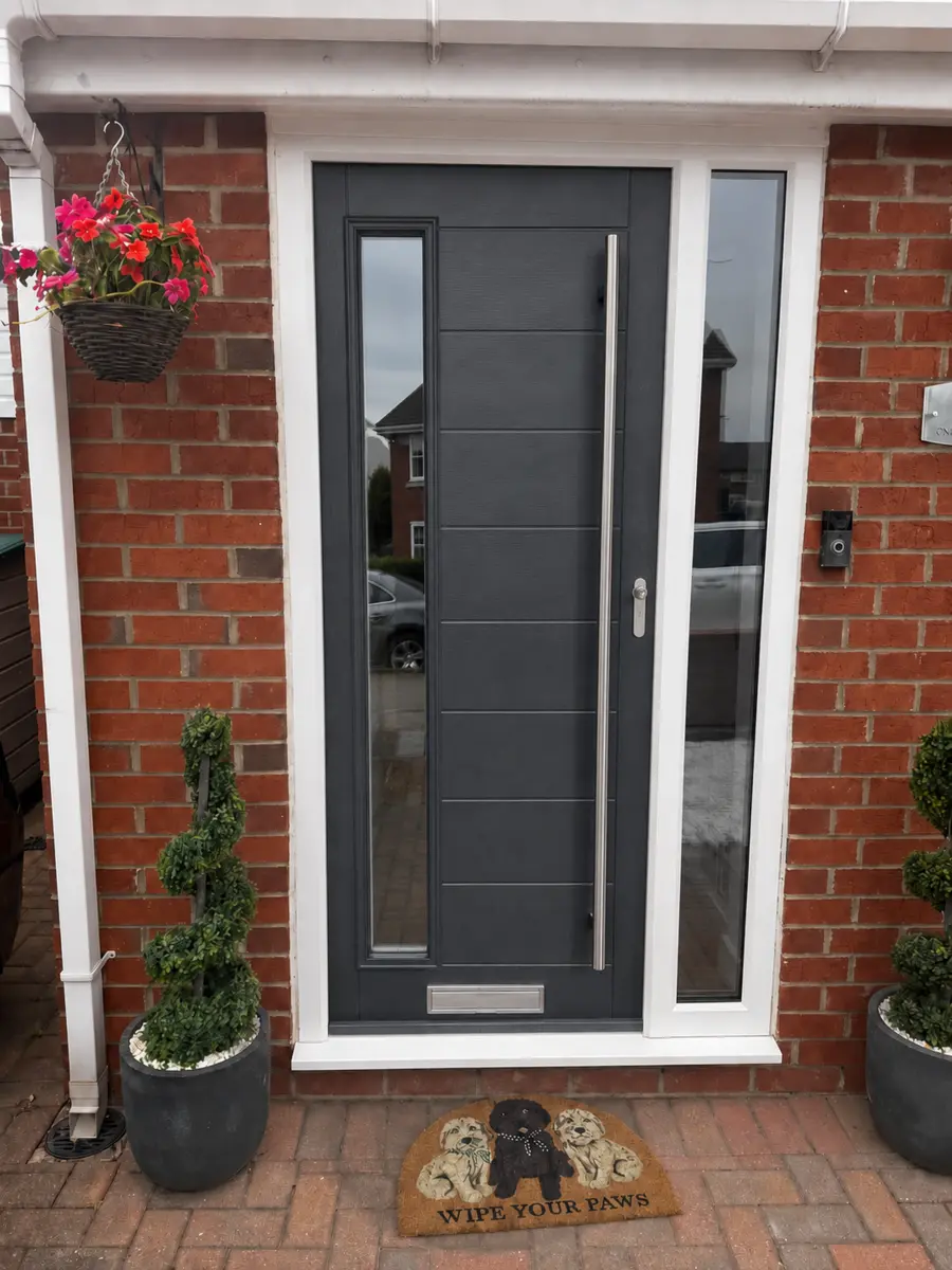 Composite door with matching glazed sidelights