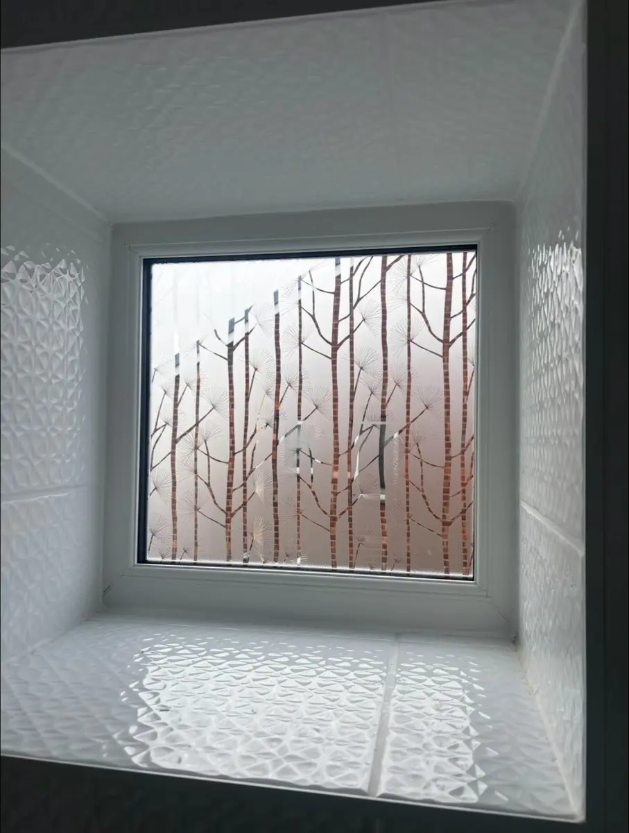 Decorative privacy-glass window