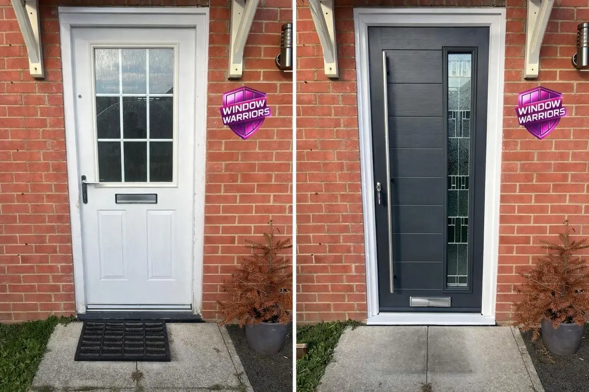 Front door before and after replacement