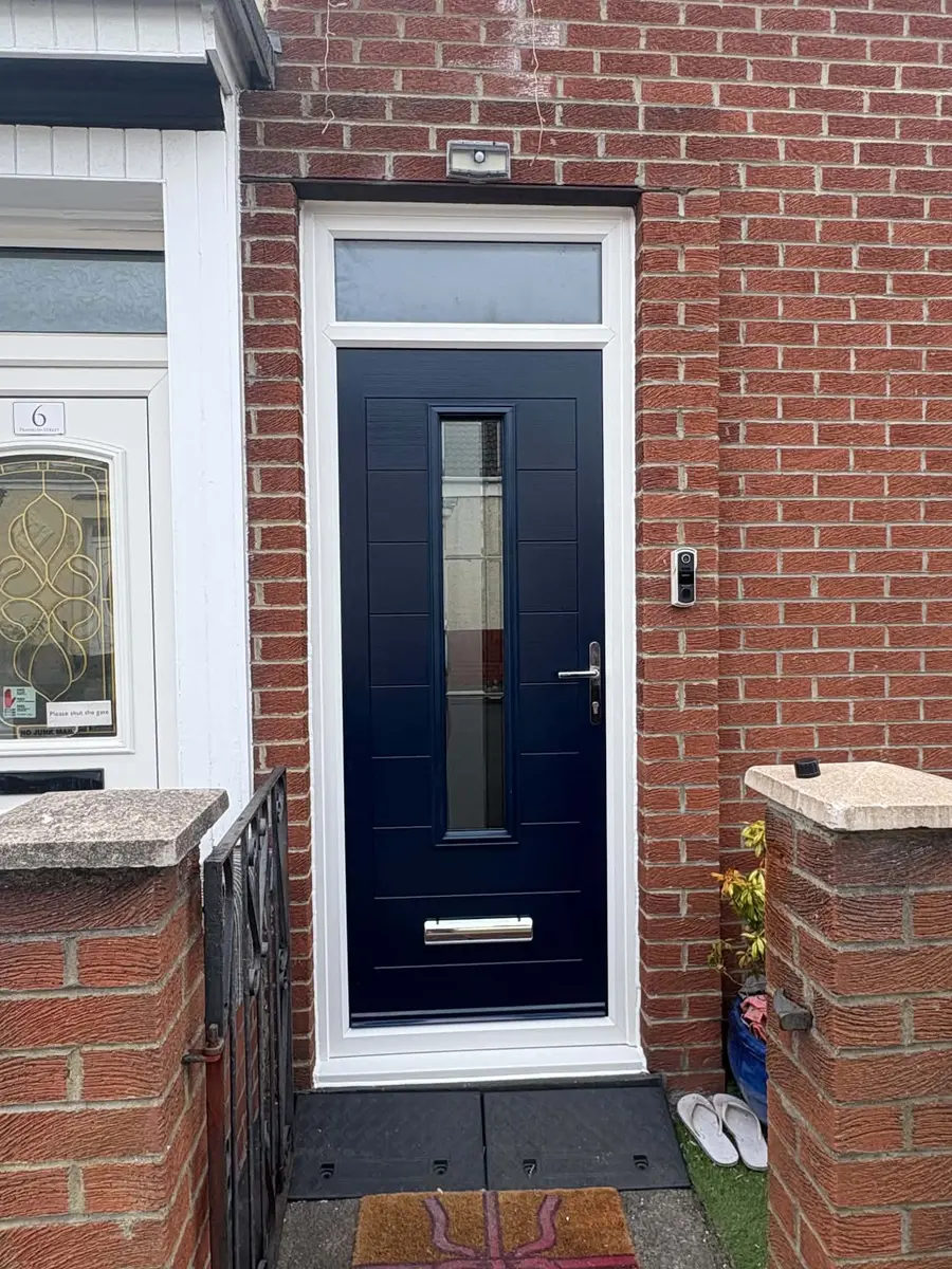 Navy composite front door installation
